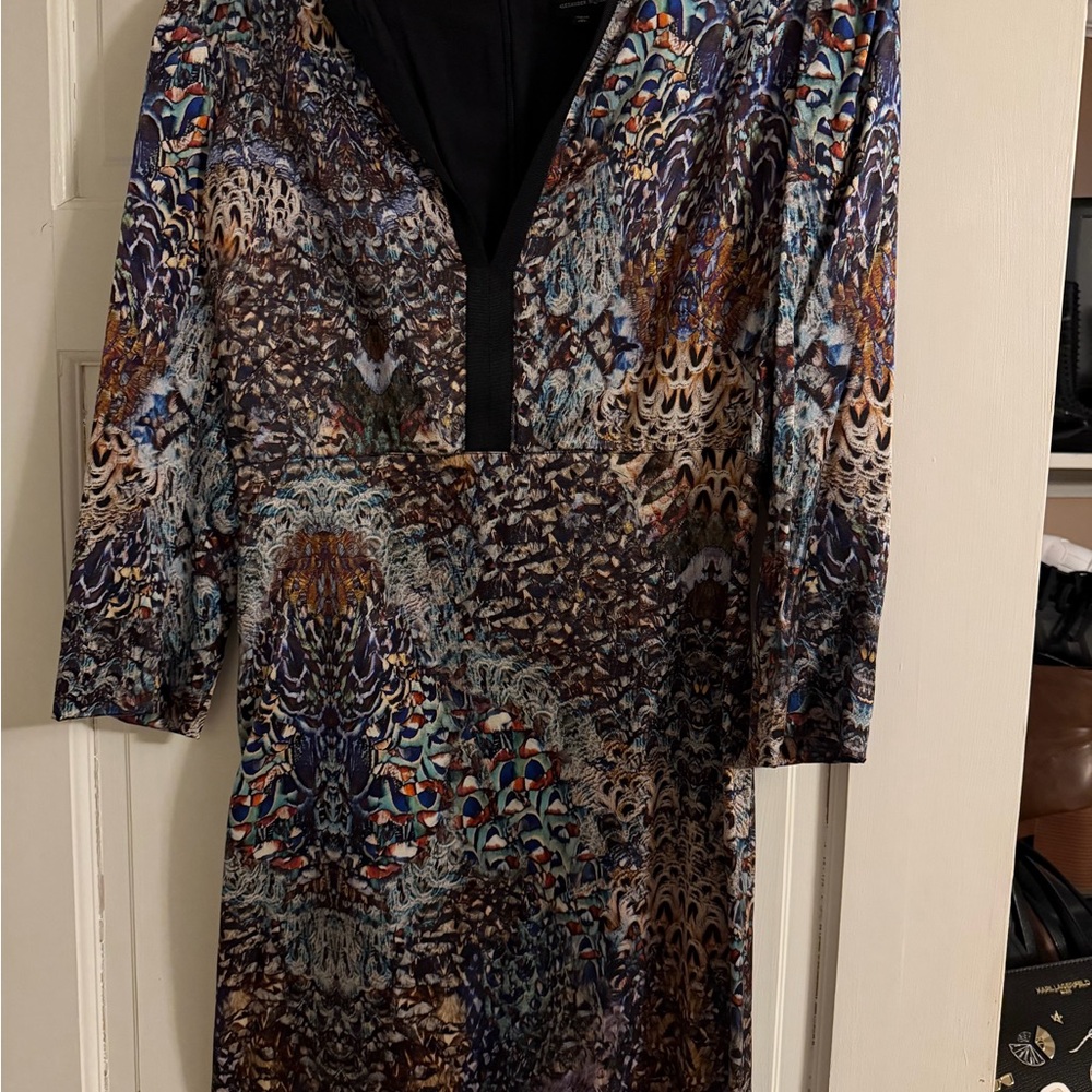 Alexander McQueen Vibrant Multicolor Long Silk IT-40 Geometric 3/4 Sleeve Dress